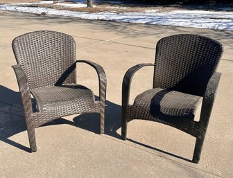 Brown Wicker Outdoor Patio Chairs - Set Of 2