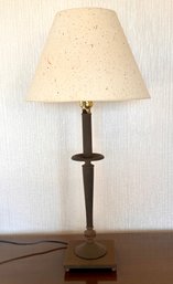 Sleek Cream Brown Speckled Lamp Shade And Iron Base Table Lamp