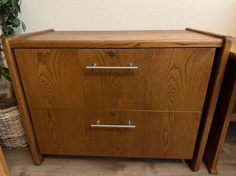 Oak Filing Cabinet W/ Metal Finishings