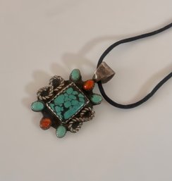 Sterling Silver And Turquoise Pendent On Necklace