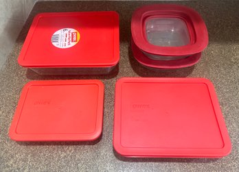 Collection Of Pyrex Food Storage Containers And Rubbermaid Storage