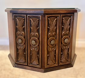 Intricately Detailed Octagon End Table W/ Storage