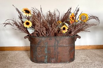 Antique Metal Wash Boiler W/ Decorative Flowers