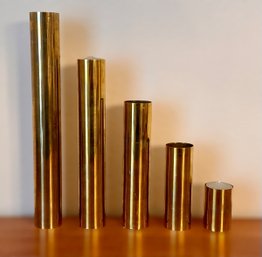 Rare MCM Brass Cylinder Candle Holders - Set Of 5