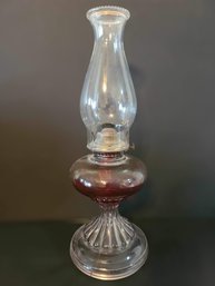 Vintage Clear And Red Glass Oil Lamp