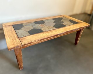 Rustic Wood & Stone Tile Coffee Table