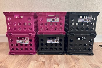 Collection Of Magenta And Black Sterilite Storage Crates