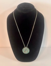 Turquoise And Sterling Silver Pendent/Pin Necklace