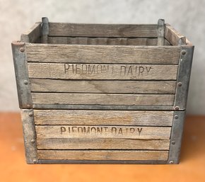 Vintage Piedmont Dairy Wood And Metal Carrier Crates - Set Of 2