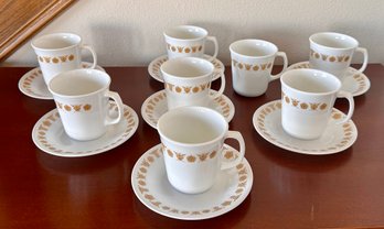 Vintage Butterfly Gold Corelle Coffee Mugs W/ Saucers