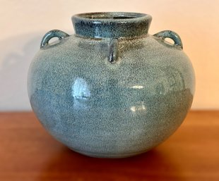 Gorgeous Aquamarine Speckled Pottery Vase