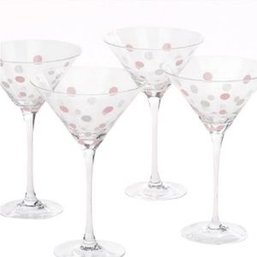 Pampered Chef Pink & White Dots Martini Glasses - Set Of 4