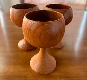 Hand Carved Teakwood Goblets - Set Of 3