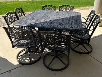 Beautiful 9 Piece Metal Outdoor Dining Set W/ Umbrella Hole