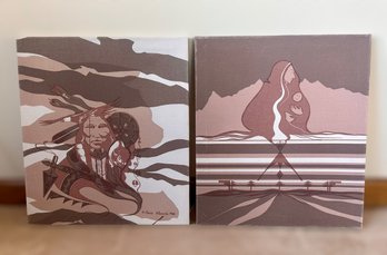 Vintage Handscreened Native Cavu Ranch Artwork - Set Of 2