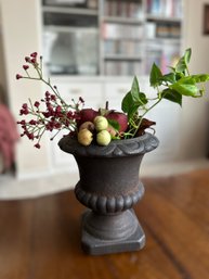 Stone Urn W/ Decorative Leaves And Flowers