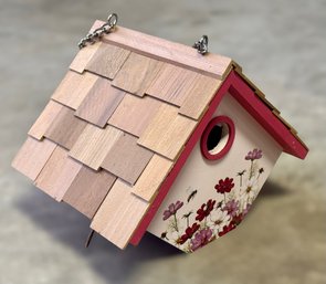 Unused Gorgeous Pink Floral Painted Bird House