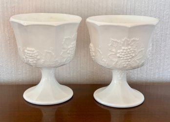 White Grape Vine Milk Glass Goblets - Set Of 2