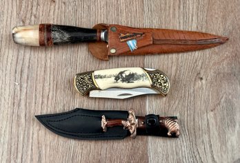 Assortment Of Beautiful Vintage Hunting Knives - Set Of 3