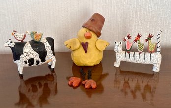 Adorable Farm Animal Kitchen Figurines - Set Of 3