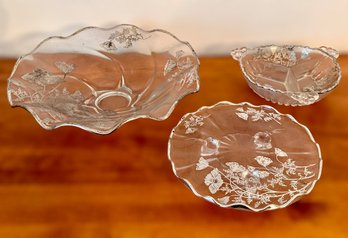 Beautiful MCM Silver Floral And Clear Glass Bowls