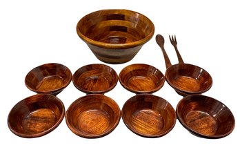 Beautiful Salad Serving Bowl With 8 Serving Bowls, Serving Spoon And Fork