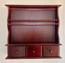 Vintage Mahogany Hanging Wall Shelf With Drawers