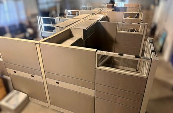 Office Cubicle Set Up W/ 8 Cubicles And Extra Parts