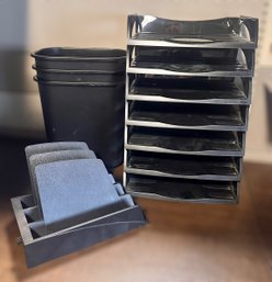 Assortment Of Office Organizers And Trashcans