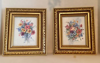 Floral Miniature Prints In Gold Frames - Set Of 2