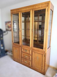 Stunning Vintage Oak Cabinet W/ Glass Cabinets And Mirror Back