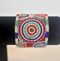 Stunning Beaded And Leather Cuff Bracelet