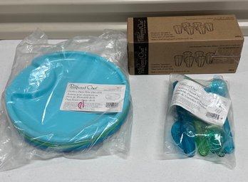 Brand New Pampered Chef Outdoor Tumblers, Utensils, And Plates