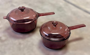Vintage Pyrex Corningware Visions Cranberry Glass Pots