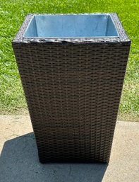 Brown Wicker Trash Can With Crome Can