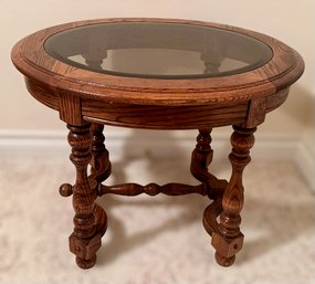 Beautifully Crafted Wood And Oval Top Glass End Table