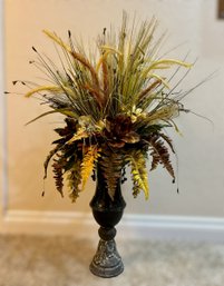 Incredible Black Urn Vase W/ Decorative Arrangement