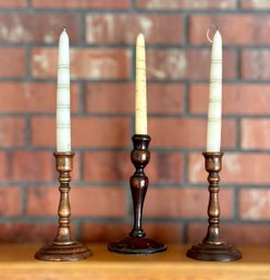 Unique MCM Wood Candle Stick Holders W/ Candles