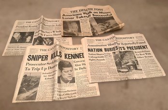 Historic Newspapers Of Jfk And Moon Landing Dated 1960s