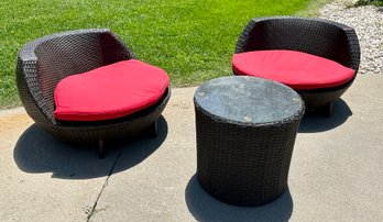 3 Piece Brown Outdoor Patio Wicker Set For Kids W/ Cushions