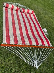 Brand New Red Striped Double Hammock W/ Pillows & Case