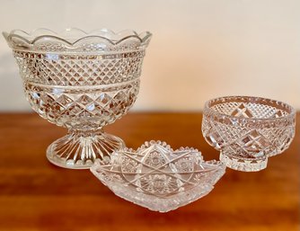 Vintage Cut Glass Candy Bowls - Set Of 3