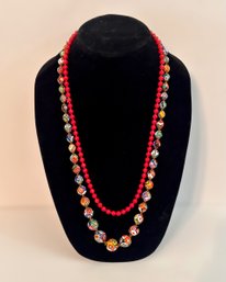 Vintage Oriental Beaded Necklace And Red Beaded Necklace - Set Of 2