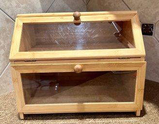 Double Layer Wooden And Glass Bread Box