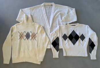 Vintage Argyle Sweaters And Crochet Style Flower Cardigan