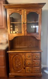 Beautiful Wood China Cabinet W/ Decorative Floral Detail