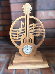 Unique Wood Guitar And Music Notes Desk Clock