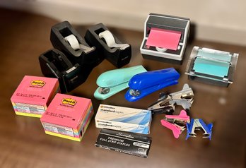 Office Supplies Lot Including Post Its, Staplers, Tape Dispensers And More