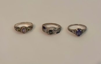 Assortment Of Rhinestone And Gem 925 Sterling Silver Rings