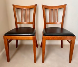 Vintage Cherry Wood Chairs W/ Leather Cushion